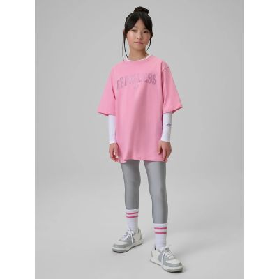 4. T-shirt loose z nadrukiem dziewczęcy 4F 4FJRSS26TTSHF3453-56S