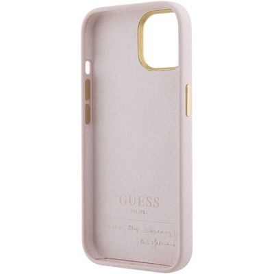 7. Etui Guess Silicone Script Metal Logo & Frame do iPhone 15 - różowe