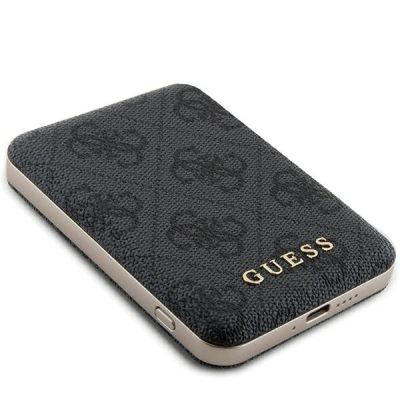 3. Powerbank indukcyjny Guess 4G Leather Metal Logo MagSafe 15W 5000mAh czarny