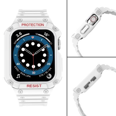 4. Pasek z etui ochronnym Protect Strap Band do Apple Watch 42 / 44 / 45 mm opaska obudowa pancerna - biały