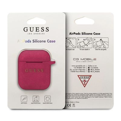 2. Etui Guess Silicone Glitter na AirPods 1/2 - fuksjowe
