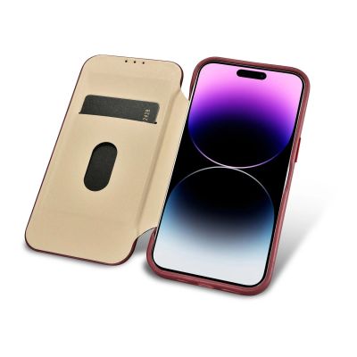 16. iCarer CE Premium Leather Folio Case skórzane etui iPhone 14 Pro z klapką magnetyczne MagSafe czerwony (WMI14220714-RD)