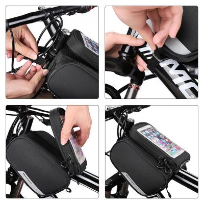 6. Wozinsky torba rowerowa na ramę + odczepiany pokrowiec na telefon do 6,5" 1,5l czarna (WBB7BK)