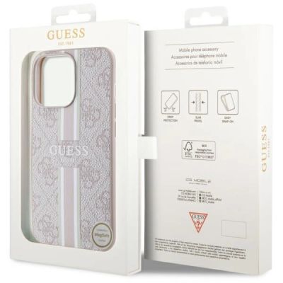 8. Etui Guess 4G Printed Stripes MagSafe na iPhone 13 Pro Max - różowe