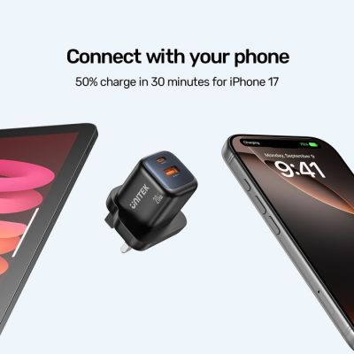 9. UNITEK ŁADOWARKA SIECIOWA 2X GAN USB-C & USB-A 20W CZARNA
