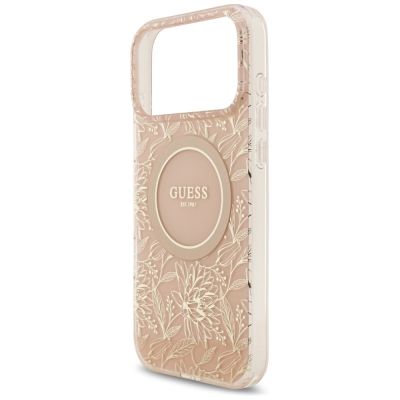 6. Etui Guess IML Flowers Electro Pearl Strap MagSafe do iPhone 17 Pro Max - różowe