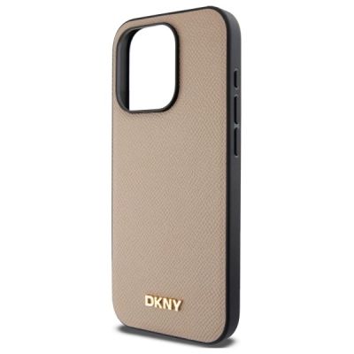 6. Etui DKNY Grained Metal Logo MagSafe na iPhone 15 Pro Max - beżowe