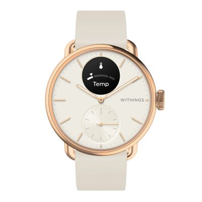 Zegarek hybrydowy Withings ScanWatch 2 - Stal nierdzewna - Hybrydowy inteligentny zegarek z paskiem - Fluoroelastomer - Rozmiar nadgarstka: 146-211 mm - Jednolity kolor - Bluetooth - 34,6 g - Piasek