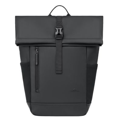 5. Rivacase Eden plecak Plecak rolowany Czarny Poliester, Skóra woskowana (Pull Up)