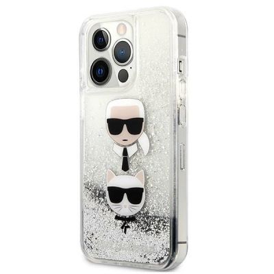 2. Etui Karl Lagerfeld Liquid Glitter Karl&Choupette Head na iPhone 13 Pro Max - srebrne