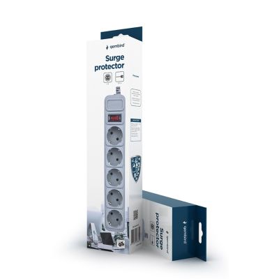 2. GEMBIRD LISTWA ZASILAJĄCA, PRZECIWPRZEPIĘCIOWA 5XSCHUKO, 1.8M, KOLOR SZARY