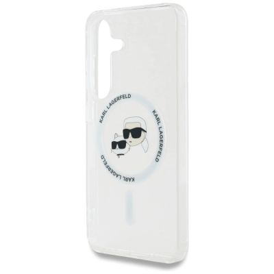 6. Etui Karl Lagerfeld Button Karl & Choupette Heads Printed Logo MagSafe Samsung Galaxy S25 biały