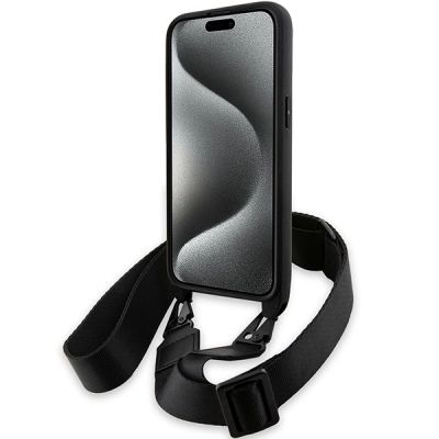 4. Etui BMW M Edition Carbon Tricolor Lines & Strap na iPhone 15 Pro Max - czarne