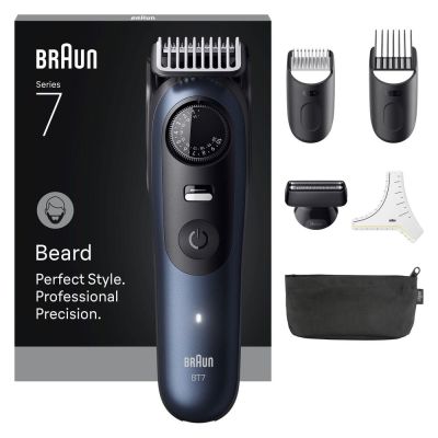 4. Braun BeardTrimmer 7 BT7520 Bateria 40 2 cm Mokry & Suchy Czarny, Niebieski