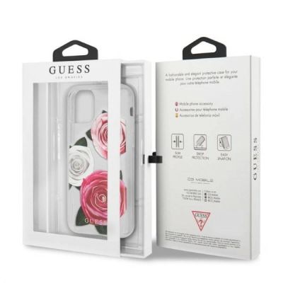 7. Etui Guess Flower Desire Pink & White Rose na iPhone 11 Pro - przezroczyste