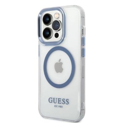 2. Etui Guess Metal Outline MagSafe na iPhone 14 Pro - niebieskie