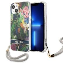Etui Guess Flower Strap na iPhone 13 mini - niebieskie