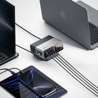21. Stacja ładująca Cuktech TA3005U 300W 5w1 z wyświetlaczem cyfrowym - srebrna
