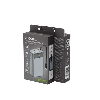 3. GEMBIRD POWERBANK Z SZYBKIM ŁADOWANIEM 65 W I ZINTEGROWANYMI KABLAMI 20000 MAH, CZARNY