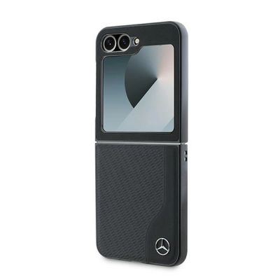 6. Etui Mercedes Leather Wood Imitation MagSafe na Samsung Galaxy Z Flip 6 - czarne