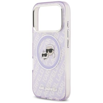 6. Etui Karl Lagerfeld IML Glitter Karl & Choupette Heads Logo MagSafe na iPhone 17 Pro Max - fioletowe