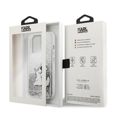8. Etui Karl Lagerfeld Liquid Glitter Choupette Fun na iPhone 13 Pro Max 6,7" - srebrne