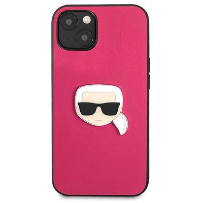 3. Etui Karl Lagerfeld Leather Ikonik Karl's Head Metal na iPhone 13 mini - różowe