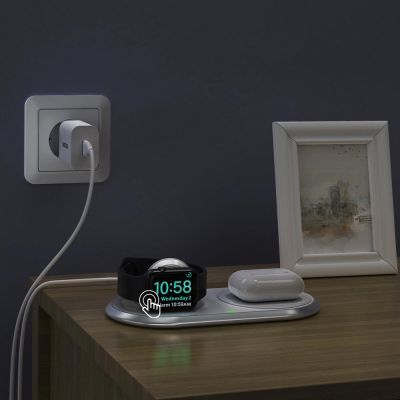 6. Choetech ładowarka bezprzewodowa Qi 2w1 do smartfonów / Apple Watch ze stojakiem (MFI) USB Typ C biały (T317)