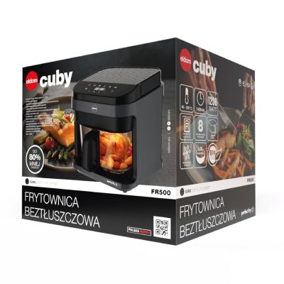 20. ELDOM FRYTKOWNICA BEZTŁUSZCZOWA FR500 5,5 L 1200W SZKLANY POJEMNIK, RUSZT, SILIKONOWA PODKŁADKA, 8 PROGRAMÓW, REGULACJA TEM.