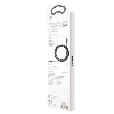 8. Baseus kabel audio stereo przejściówka AUX 3,5 mm mini jack - USB Typ C do telefonu tabletu 120cm czarny (CAM01-01)