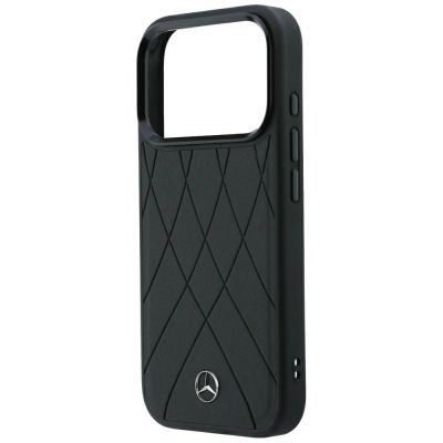 6. Etui Mercedes Leather Crossed Lines MagSafe na iPhone 17 Pro / 18 Pro - czarne