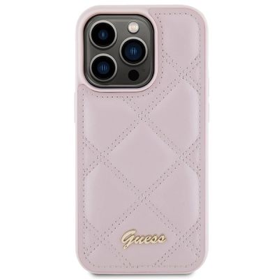 3. Etui Guess Quilted Metal Logo na iPhone 15 Pro - różowe