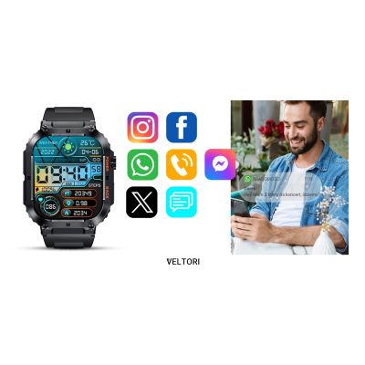 13. Smartwatch VELTORI VT200-1 Czarny Pasek Silikonowy