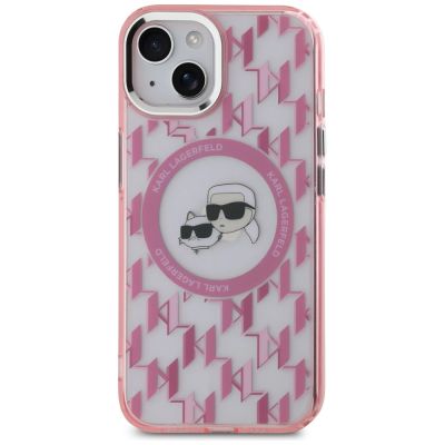 3. Etui Karl Lagerfeld IML Monogram Karl & Choupette Head MagSafe na iPhone 15 Plus - różowe