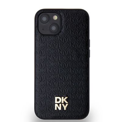 3. Etui DKNY Leather Monogram Pattern Metal Logo MagSafe na iPhone 15 / 14 / 13 - czarne