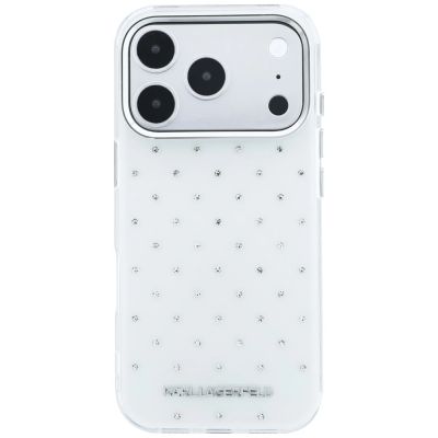 3. Etui Karl Lagerfeld IML Rhinestones Allover and Electroplated Logo na iPhone 17 Pro Max / 18 Pro Max  - białe