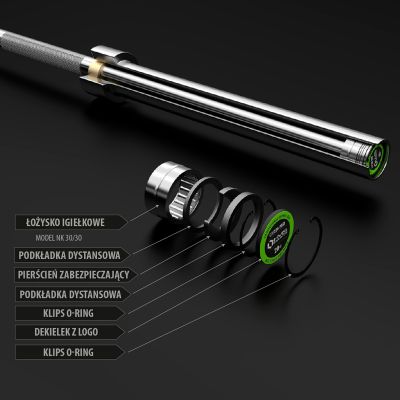 4. Gryf prosty olimpijski 20kg 2200mm GOP220 PRO + ZG1000R zaciski lock HMS