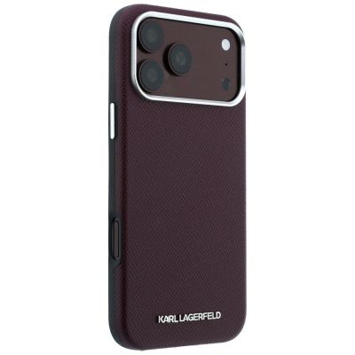 4. Etui Karl Lagerfeld Grained Elongated Logo MagSafe na iPhone 17 Pro Max / 18 Pro Max - burgundowe