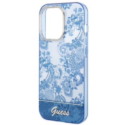 6. Etui Guess Porcelain Collection na iPhone 14 Pro - niebieskie