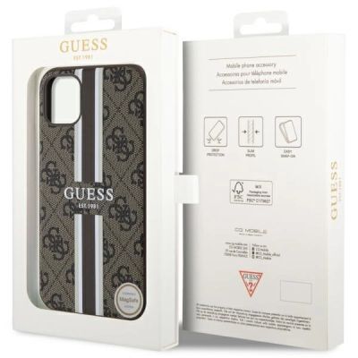 8. Etui Guess 4G Printed Stripes MagSafe na iPhone 11 / Xr - brązowe