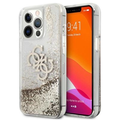 Etui Guess 4G Big Liquid Glitter na iPhone 13 Pro Max 6,7" - złote