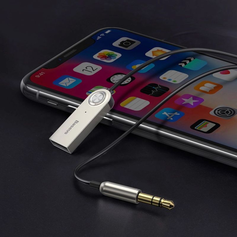 16. Baseus BA01 odbiornik dźwięku Bluetooth 5.0 kabel adapter audio AUX jack czarny (CABA01-01)