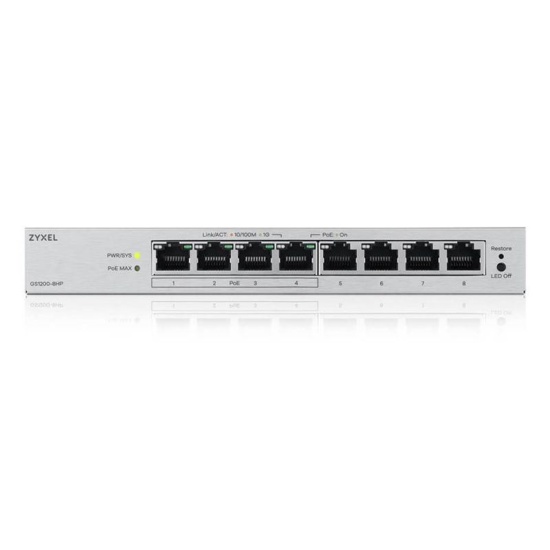 7. Switch Zyxel GS1200-8HP 8p v3 PoE (PoE+: 4;) 68W Managed Gigabit