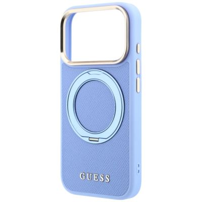 6. Etui Guess Ring Stand 360 Grained Classic Logo MagSafe na iPhone 18 Pro / 17 Pro - jasnoniebieskie