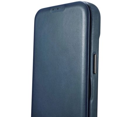 14. iCarer CE Oil Wax Premium Leather Folio Case skórzane etui iPhone 14 Plus z klapką magnetyczne MagSafe niebieski (AKI14220707-BU)