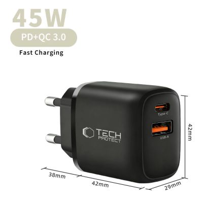 6. Ładowarka sieciowa Tech-Protect NCA45W-GAN 2-Porty USB-C / USB-A 45W - czarna