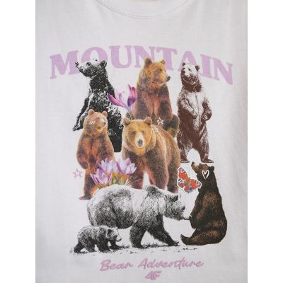 7. T-shirt boxy z nadrukiem dziewczęcy 4F 4FJKAW26TTSHF4426-10S