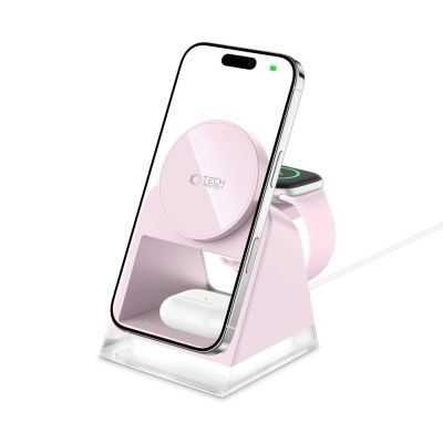 2. Ładowarka indukcyjna Tech-Protect QI15W-A43 3w1 MagSafe - różowa