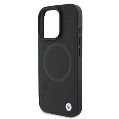 6. Etui BMW Signature Leather Half Textured & Circle MagSafe na iPhone 16 Pro - czarne