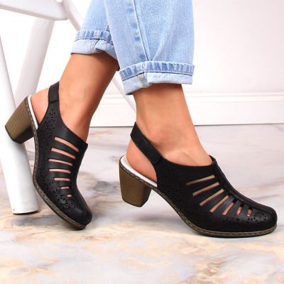 3. Skórzane komfortowe sandały damskie na obcasie Rieker 40959-00